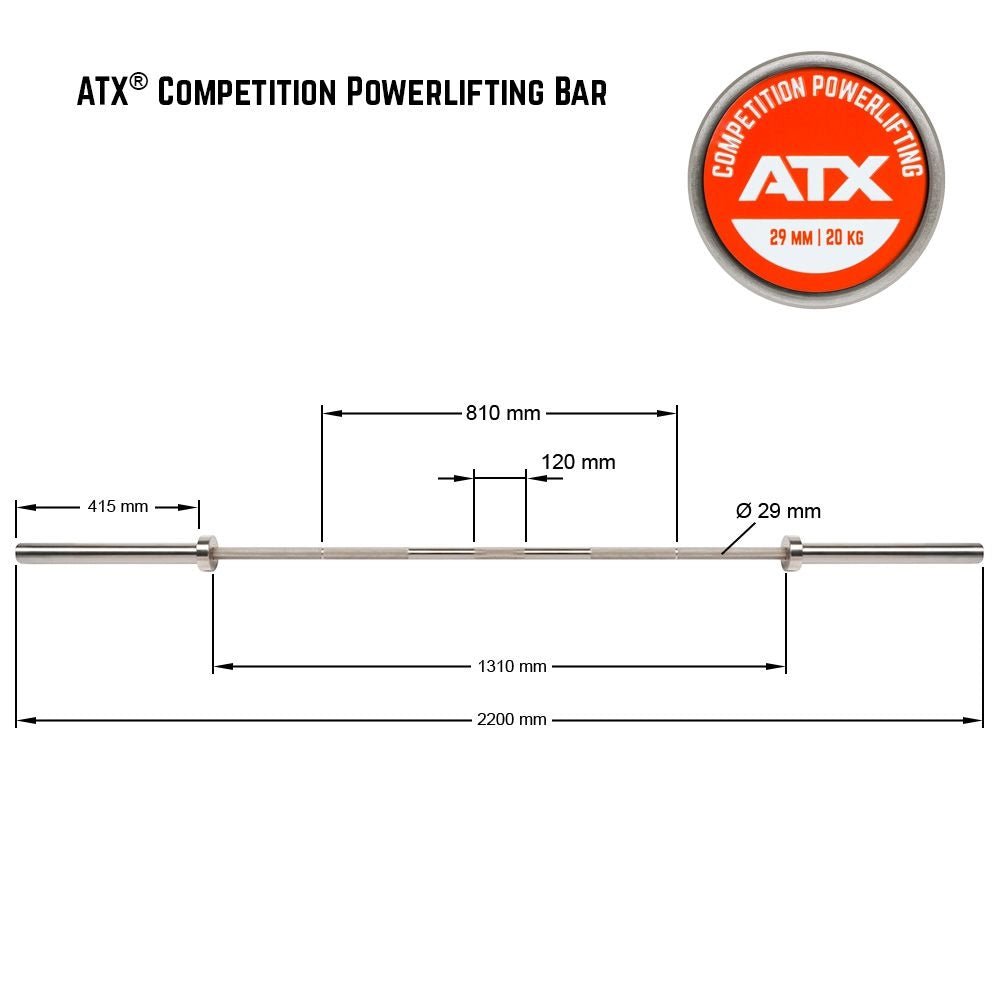 ATX® Competition Powerlifting Bar / Kraftdreikampf Hantelstange 220 cm x 50 mm - Olympische Langhantelstange