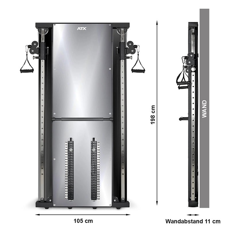 ATX® Duale Wandzugstation - Mirror - mit 2 x 60 kg Steckgewichten - Dual Kabelzug