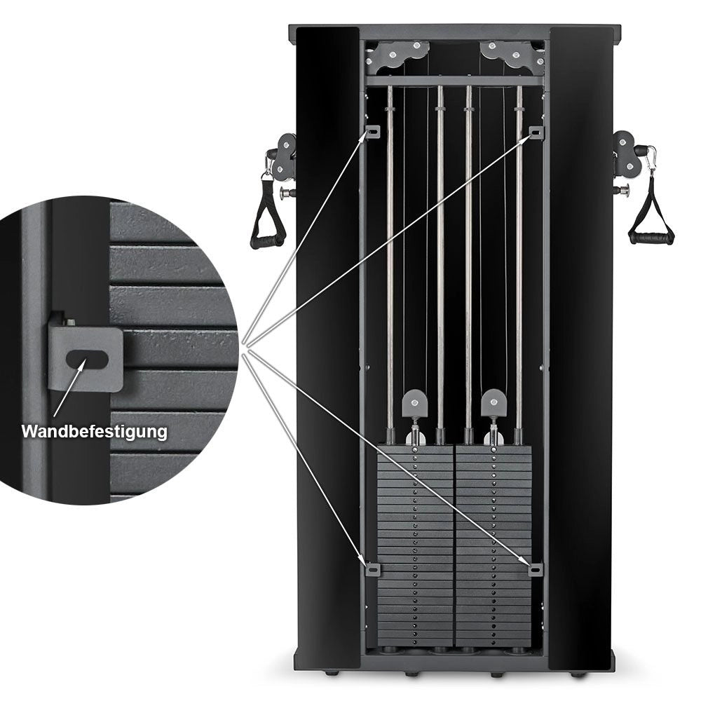 ATX® Duale Wandzugstation - Schwarz - mit 2 x 60 kg Steckgewichten - Dual Kabelzug