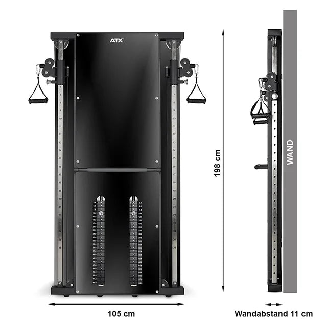 ATX® Duale Wandzugstation - Schwarz - mit 2 x 60 kg Steckgewichten - Dual Kabelzug