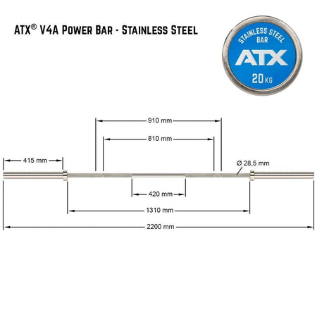 ATX® Power Bar - V4A Stainless Steel Bar 220 cm x 50 mm - Olympische Langhantelstange