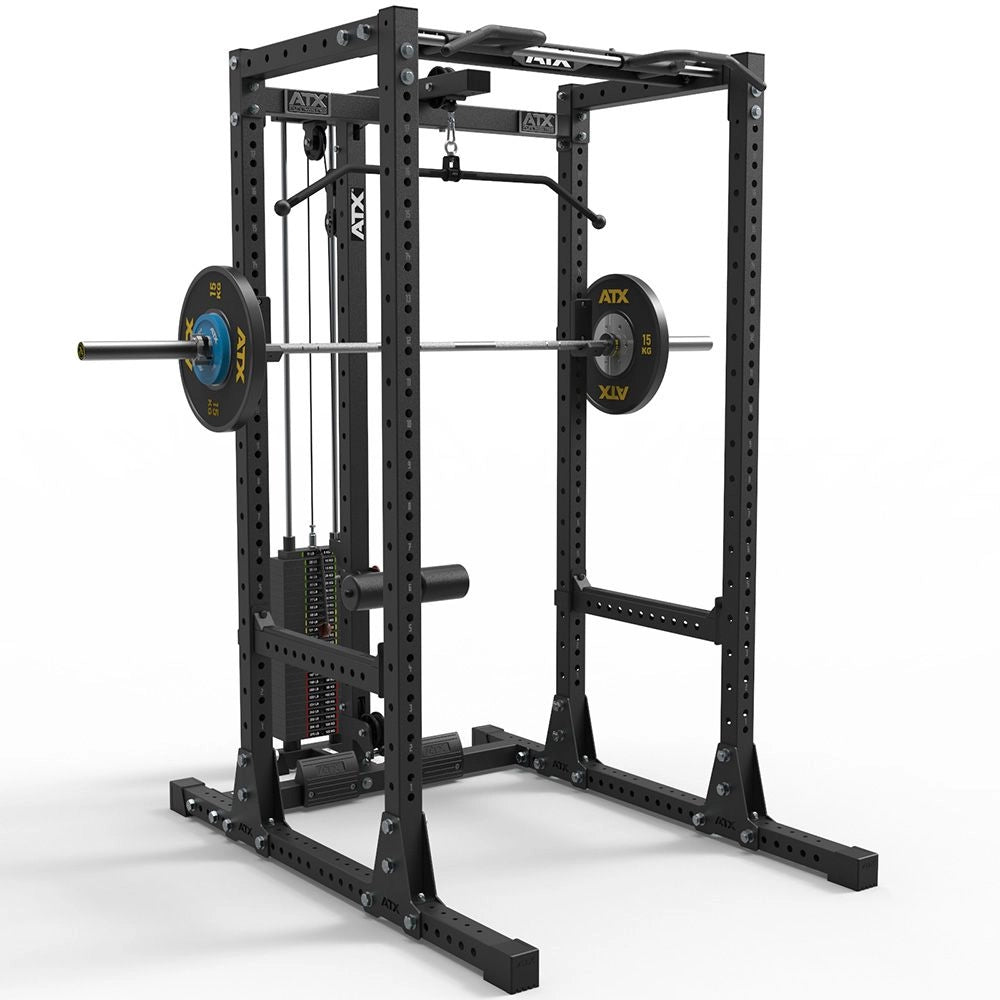 ATX® Power Rack 750 - SET - 160 mit Latzugstation 125 kg Steckgewichte und Indexing Multi Chin - up - Power Rack mit Kabelzug