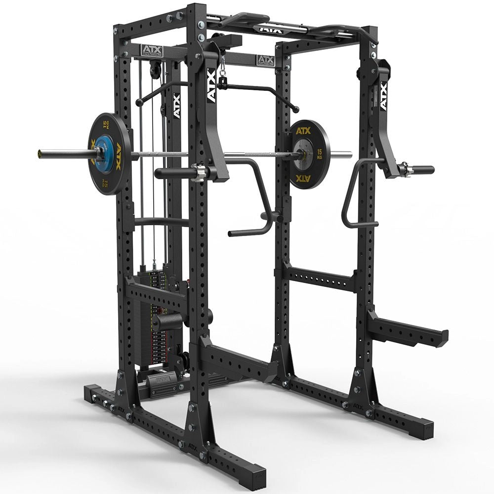 ATX® Power Rack 750 - SET - 160 mit Latzugstation 125 kg Steckgewichte und Indexing Multi Chin - up - Power Rack mit Kabelzug