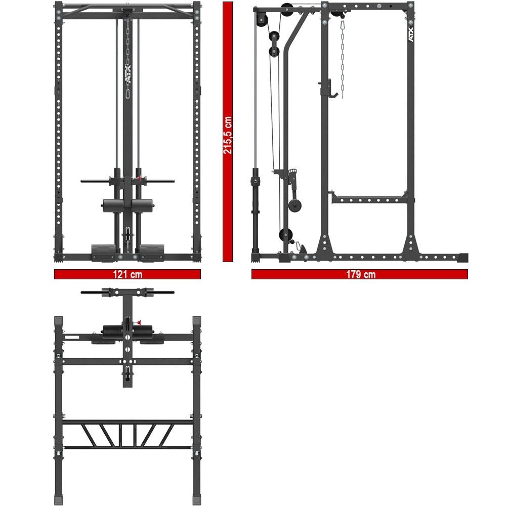 ATX® Power Rack Komplettstation - 650 - H215 mit Latzugstation Plate Load - Power Rack mit Kabelzug