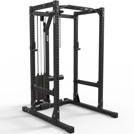 ATX® Power Rack Komplettstation - Höhe 215 cm mit Latzug 115 kg Steckgewichte - Power Rack mit Kabelzug