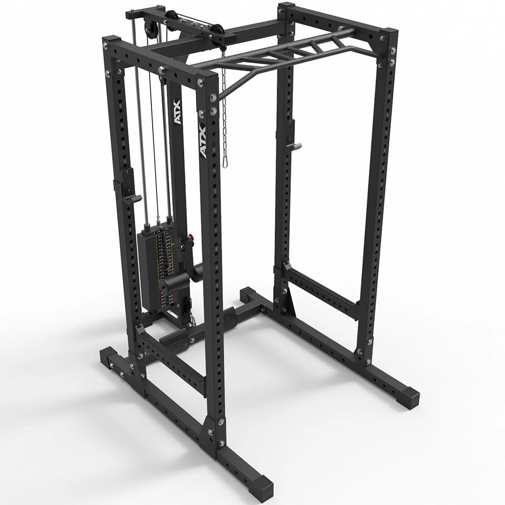 ATX® Power Rack Komplettstation - Höhe 215 cm mit Latzug 115 kg Steckgewichte - Power Rack mit Kabelzug