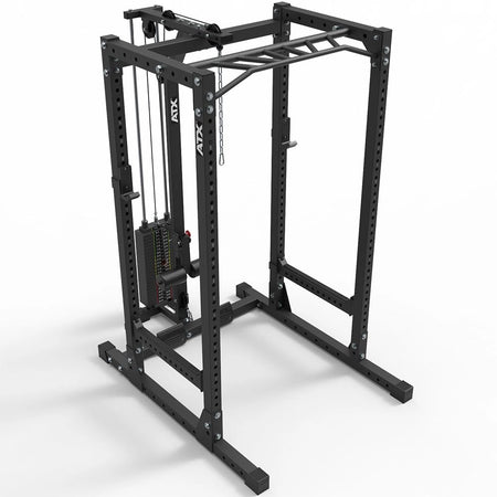 ATX® Power Rack Komplettstation - Höhe 215 cm mit Latzug 115 kg Steckgewichte - Power Rack mit Kabelzug