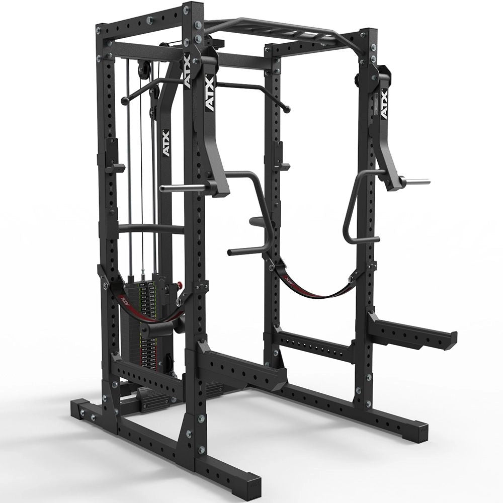 ATX® Power Rack Komplettstation - Höhe 215 cm mit Latzug 115 kg Steckgewichte - Power Rack mit Kabelzug