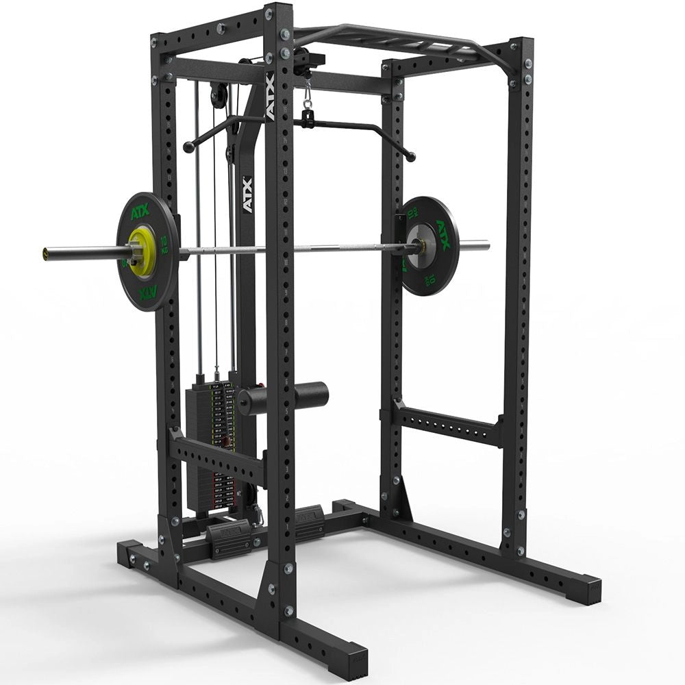 ATX® Power Rack Komplettstation - Höhe 215 cm mit Latzug 115 kg Steckgewichte - Power Rack mit Kabelzug