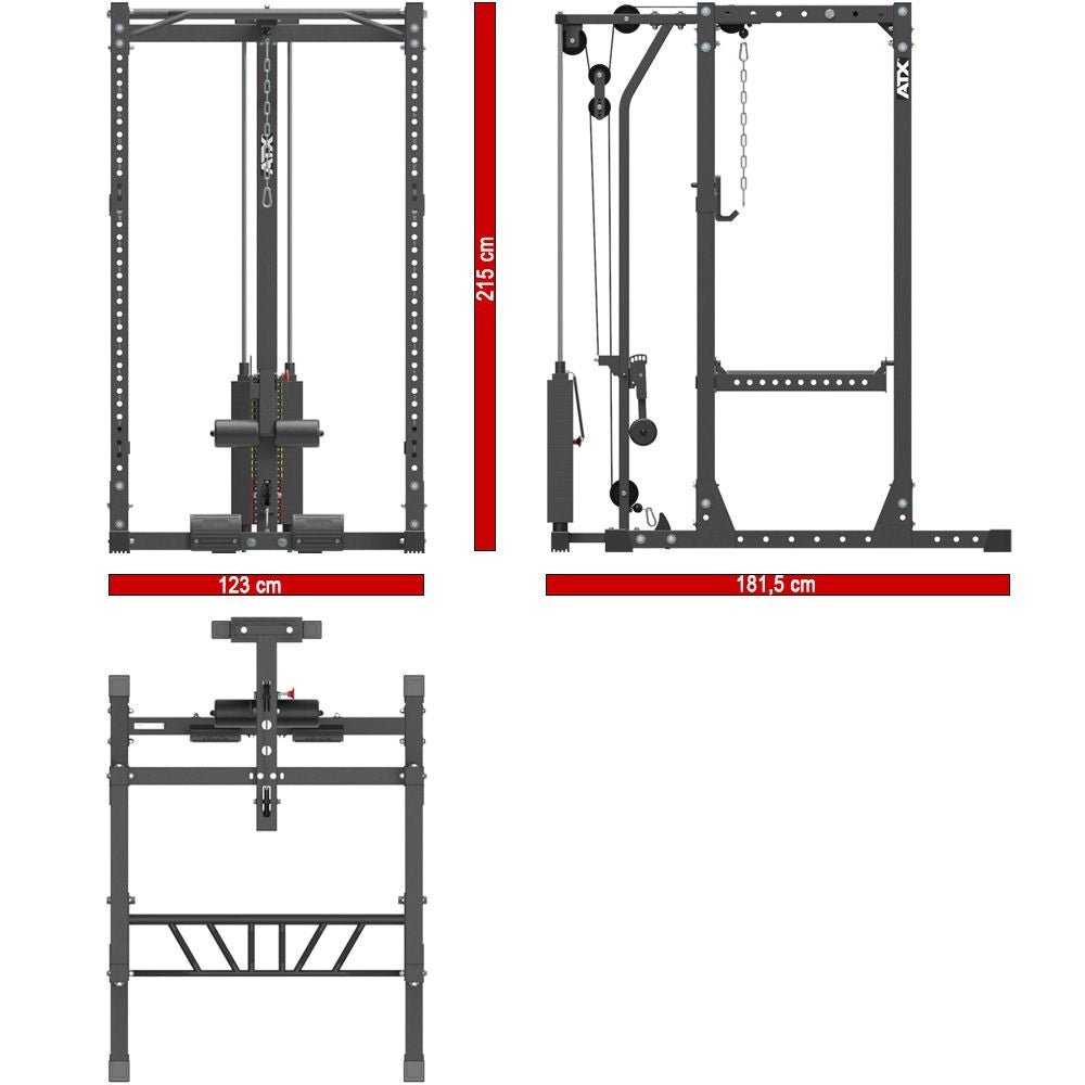 ATX® Power Rack Komplettstation - Höhe 215 cm mit Latzug 115 kg Steckgewichte - Power Rack mit Kabelzug