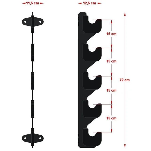 Langhantelablage / Gun Rack - zur Wandbefestigung - für 5 Hantelstangen - Langhantelständer